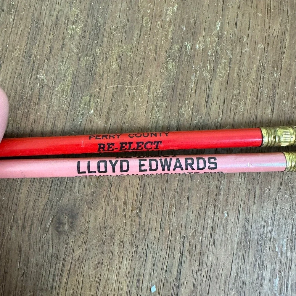 Vintage Lloyd Edwards Republican Perry County Clerk Campaign Pencils Set of 2